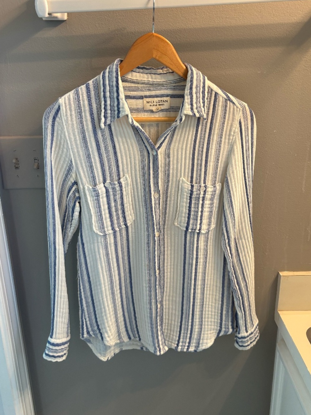 Nili Lotan Kaya Shirt - Blue Stripe Gauze